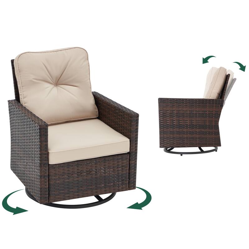 AVAWING 5 PCS Outdoor Wicker Swivel Rocking Chairs with 2 Ottomans and 1 Side Table