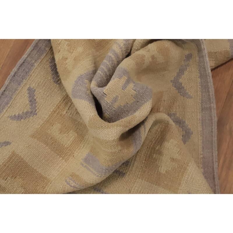 Hand Woven Oriental 100% Wool Carpet Southwestern Tribal Beige & Ivories Kilim Area Rug - 4' 3'' X 2' 1''
