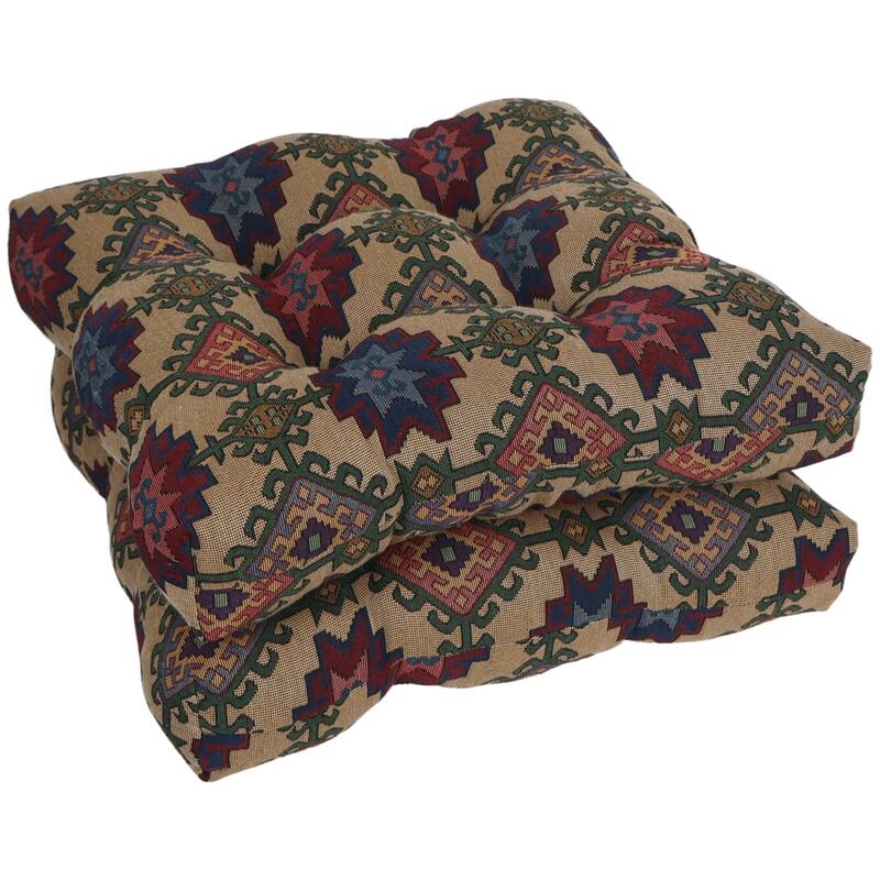 19-inch Square Tapestry Tufted Dining Chair Cushion (Multiple Patterns, Set of 1,2, or 4) - 19 x 19 - Palomino - Set of 2
