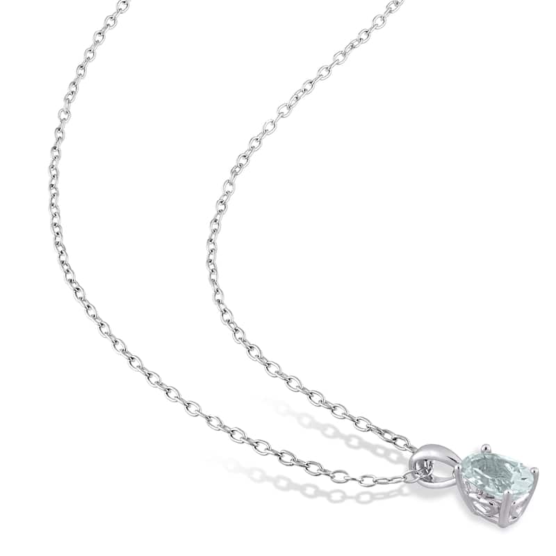Miadora 1 4/5ct TGW Oval Aquamarine Solitaire Necklace and Stud Earrings Set in Sterling Silver