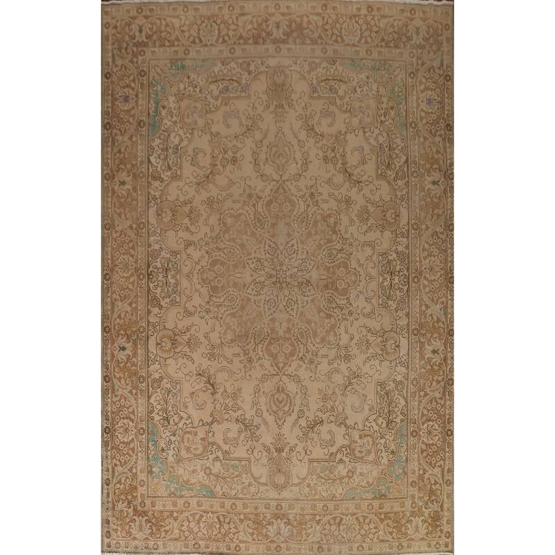 Vintage Distressed Tabriz Persian Area Rug Hand-knotted Wool Carpet - 9'10" x 12'8"
