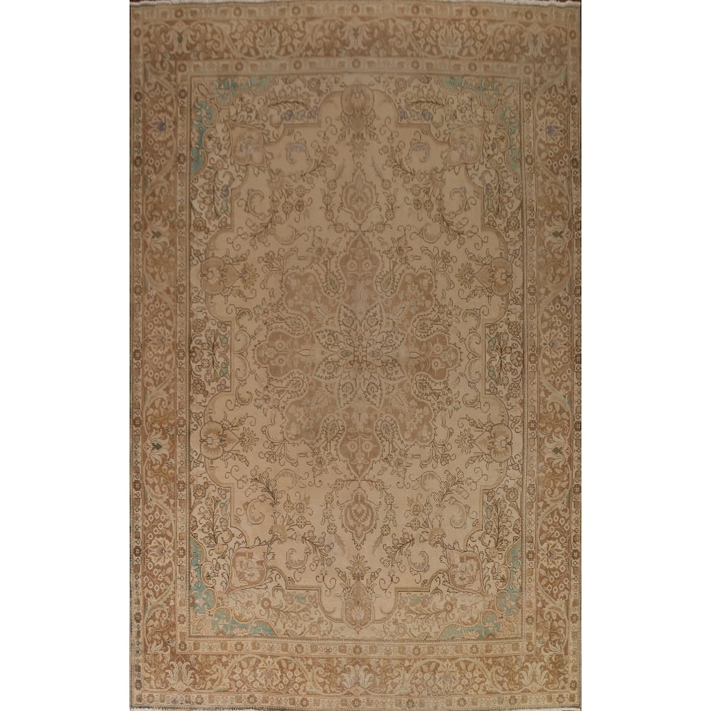Vintage Distressed Tabriz Persian Area Rug Hand-knotted Wool Carpet - 9'10" x 12'8"