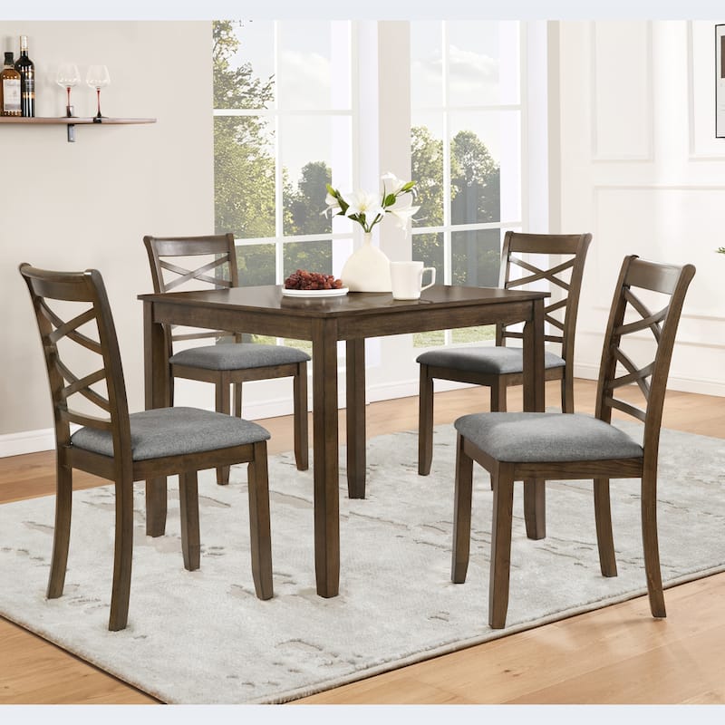 Elegant 5-piece Wooden Dining Table Set with 4 Cross-Back Chairs, Kitchen Table Set with Slim Tapered Legs for 4 People - Walnut