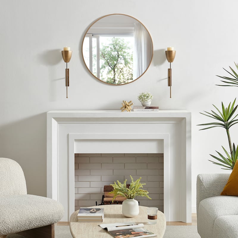 Antique Brass Mid-Century Modern Metal Wall Mount Vertical Pillar Candle Sconces Set of 2