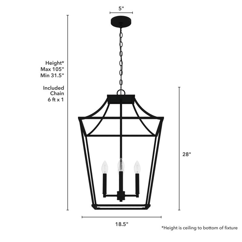 Hunter Laurel Ridge 18" 4-Light Lantern Pendant - Entry, Dining Room - Candle, Cage - Modern Farmhouse, Transitional