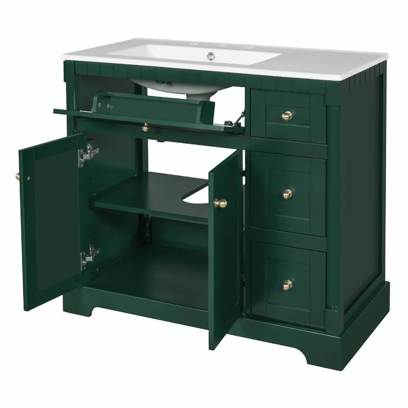 36" Bathroom Vanity with Top, Modern Storage Vanity with Adjustable Shelf