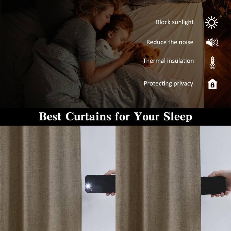 104 Inch Long Linen Blended Blackout Curtains 2 Panels Set
