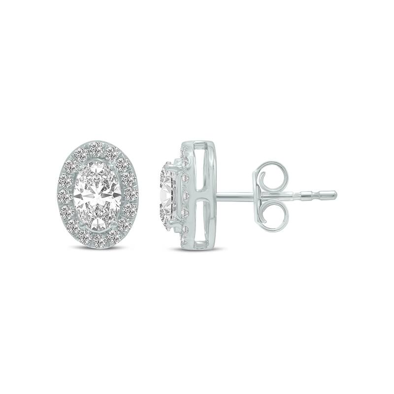 Marquee 1.50 Carat TW Oval Shape Lab Grown Diamond Halo Earrings in 14K White Gold