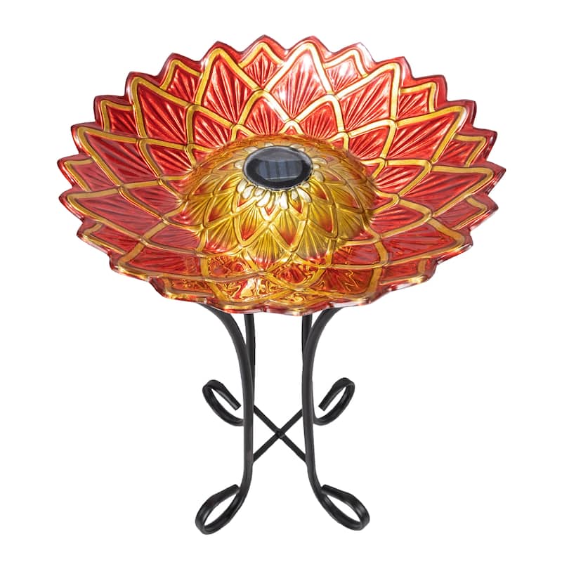 Teamson Home 17.8" Fusion Glass Birdbath with Solar-Powered Light