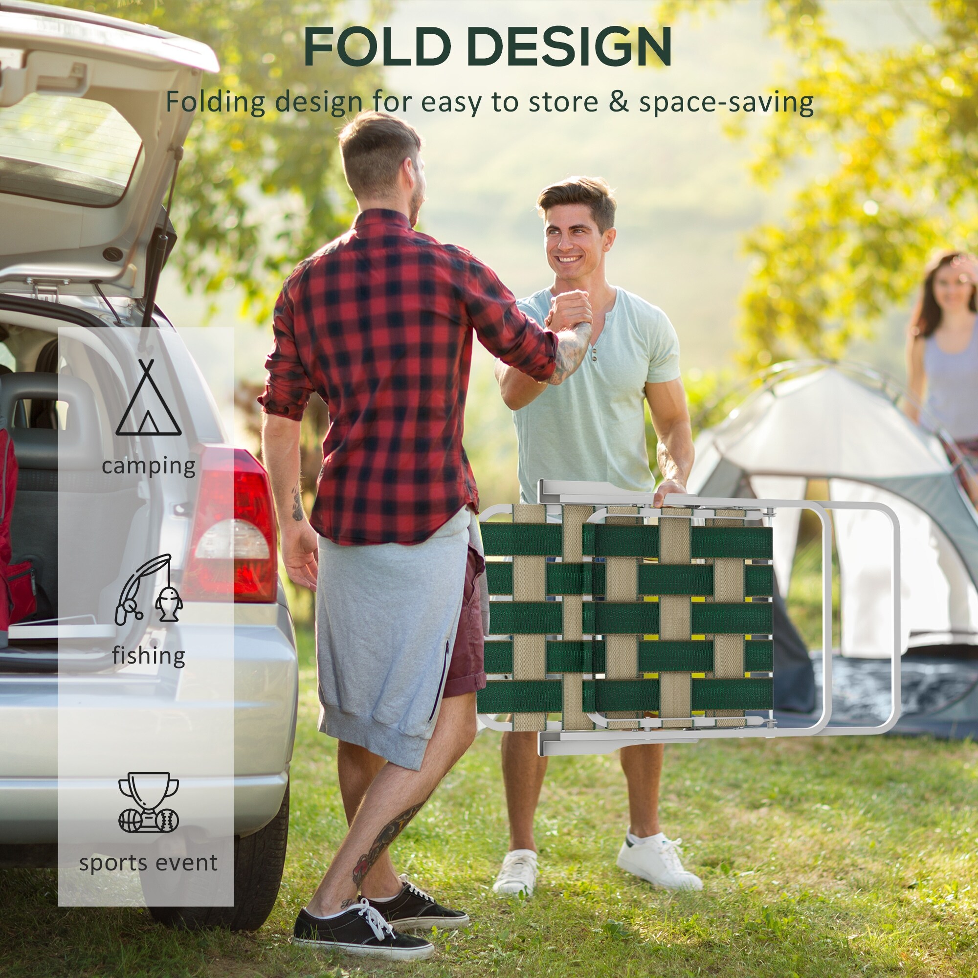 Outsunny Set of 2 Patio Folding Chairs, Classic Outdoor Camping Chairs, Portable Lawn Chairs for Camping - Green