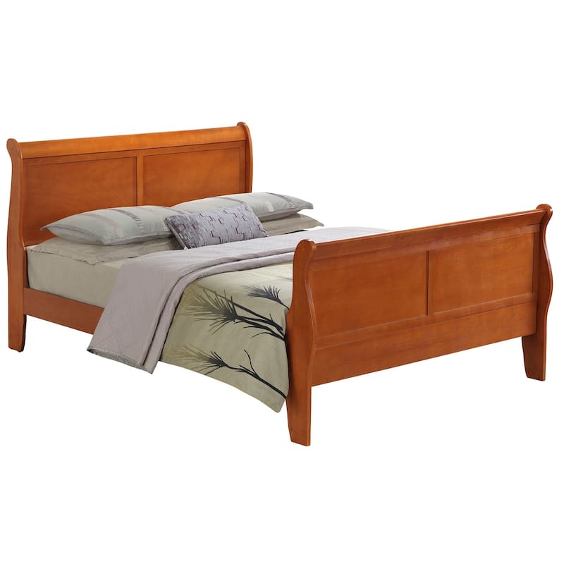 Sleigh Queen Wooden Bed with High Footboard - 84" - Brown
