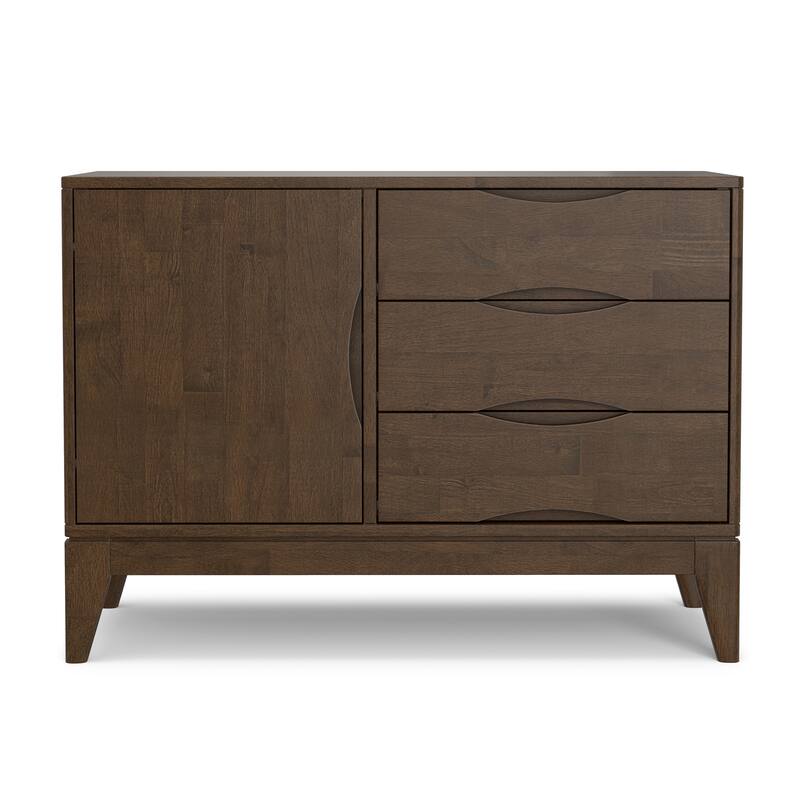 WYNDENHALL Pearson Solid Wood 42 inch Wide Mid Century Modern 3 Drawer Sideboard in Walnut Brown