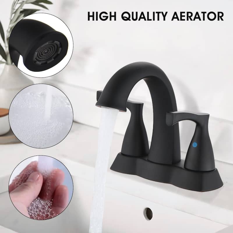 Modern 2 Handle Curved Bathroom Sink Faucet with Pop Up Drain and Aerator, Corrosion and Rust Resistant