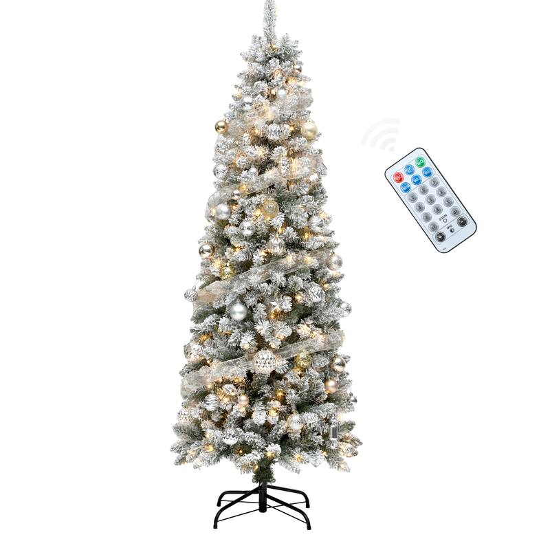 6ft Pre-lit Artificial Flocked Pencil Kingswood Fir Christmas Trees