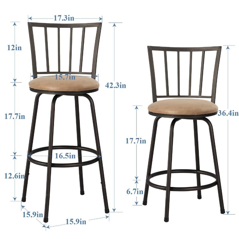 VECELO Set of 2 & 4 Swivel Adjustable Bar Stools Height Counter Stools with Detachable Heel Brown Round Seat Bar Stools