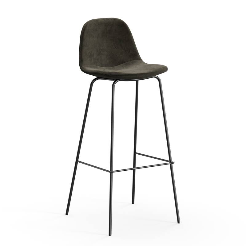 Maxine Velvet Bar Height Stools Black Legs (Set of 2) - Smoke Velvet