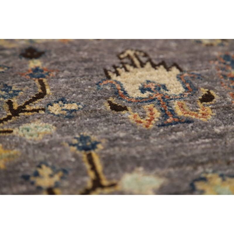 Hand Knotted Oriental 100% Wool Carpet Transitional Floral Greys & Charcoal Oushak Runner Rug - 9' 9'' X 2' 10''