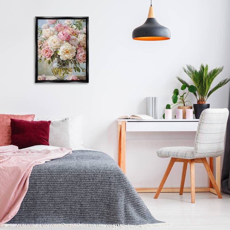 Stupell White & Pink Roses Framed Floater Canvas Wall Art Design By Franklyn Gregory