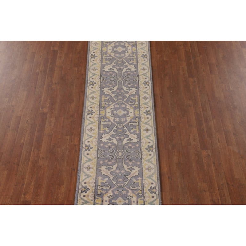 Lilac Oushak Indian Runner Rug Handmade Wool Carpet - 2'5"x 12'3"