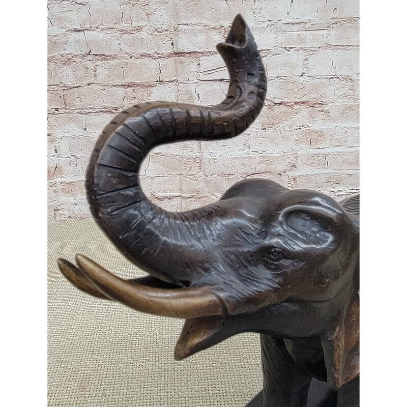 Handmade Bronze Elephant Sculpture Statue Collectible Marble Base Signed Moigniez 13 Inches X 16 Inches