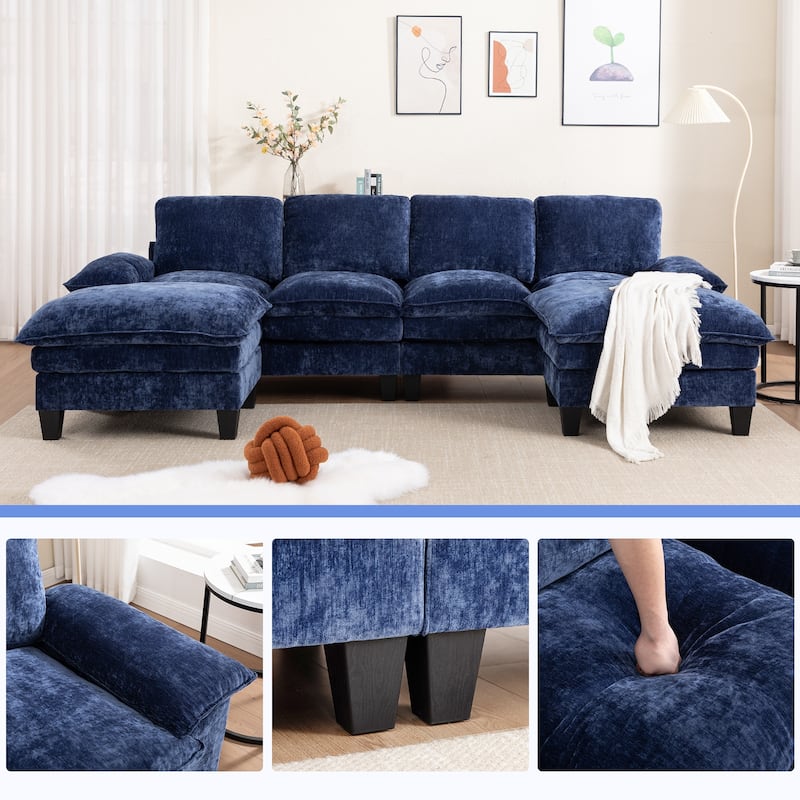 122-Inch 6-seats U-Shaped Double Foam Cushion Convertible Sectional Sofa Couch for Living Room With Storage Ottoman