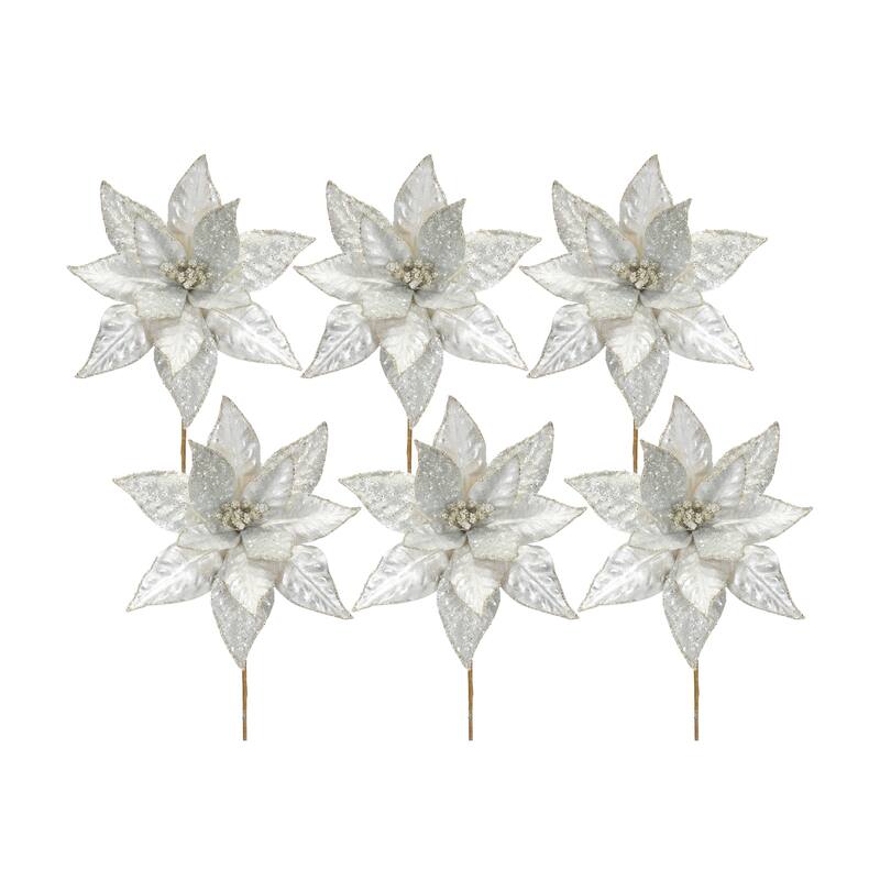 Poinsettia Stem (Set of 6) - Silver - Silver