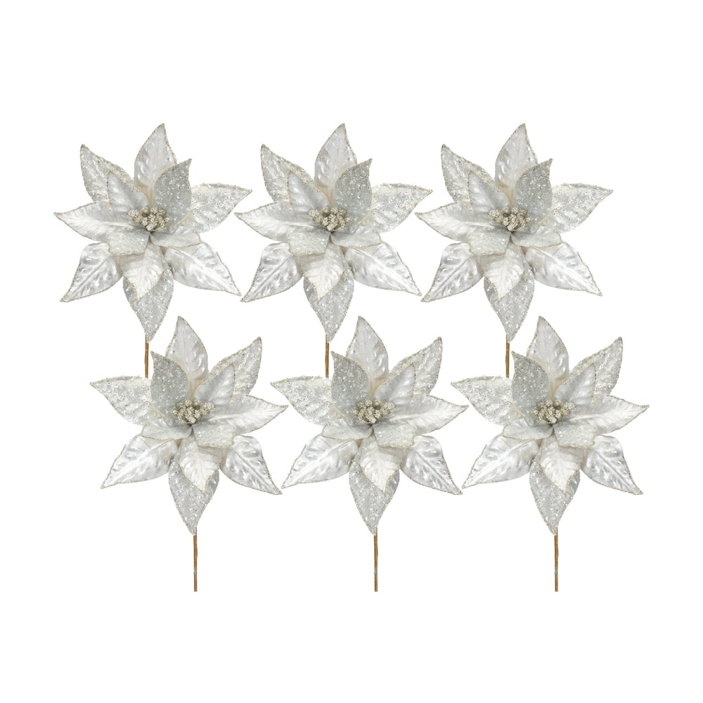 Poinsettia Stem (Set of 6) - Silver