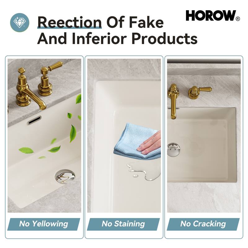 HOROW 23.63 in Rectangular Undermount Ceramic Bathroom Sink in Biscuit with Overflow Drain