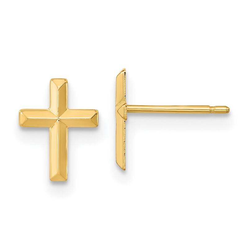 Curata 14k Yellow or White Gold 8.8x6.8mm 3d Religious Faith Cross Post Earrings