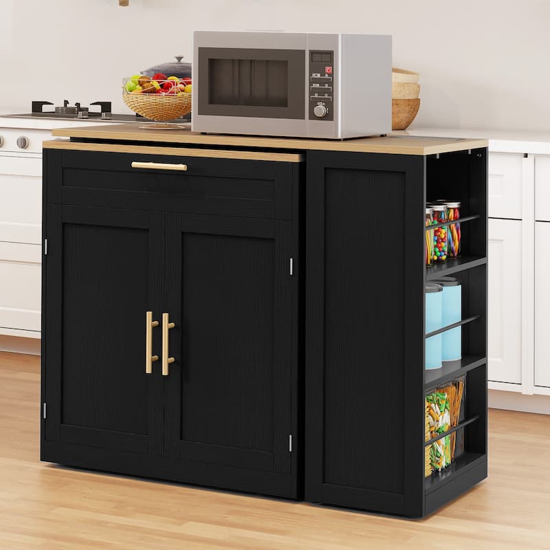 Moasis Kitchen Island with Seating & Extendable Dining Table,Mobile Storage Islands with 2 Chairs
