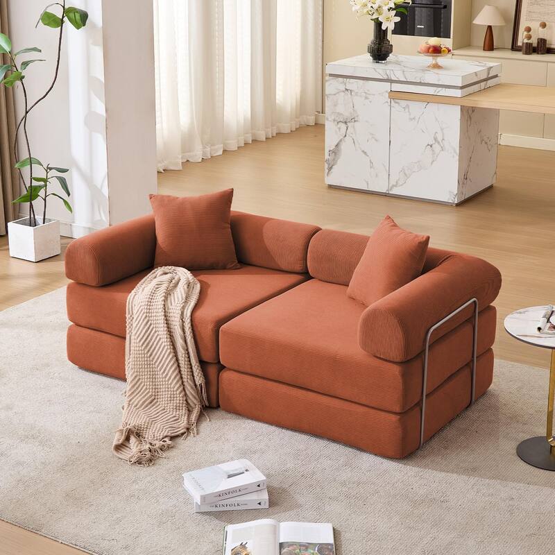 Modular Couch Sofa Bed, Convertible Design with Removable Armrests,Folding Mattress Couch for Small Spaces ,No Assembly
