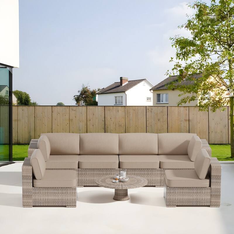 14-Piece Patio Furniture Sofa Cushions, 6-Seater Outdoor Cushion Set (Only Include Cusions，Not Sofa） - 25.6*25.6*4in