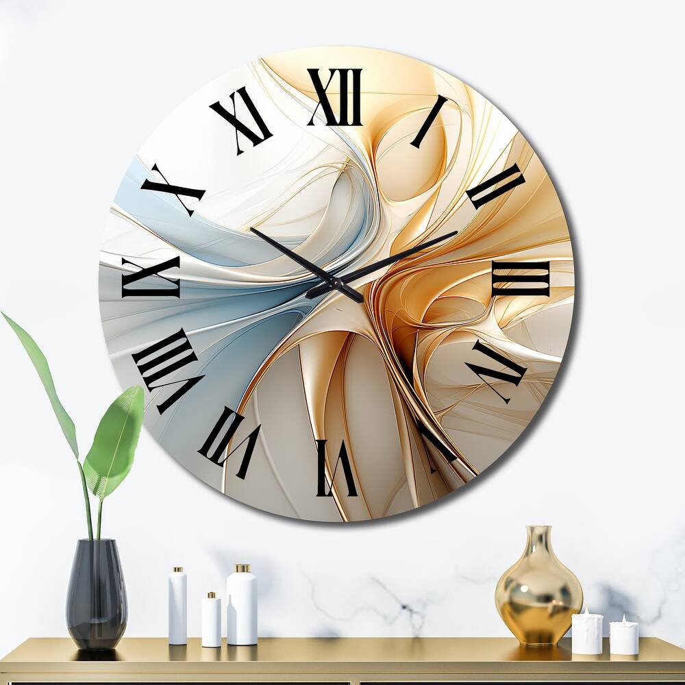 Designart "Vintage Blue And Orange Wave Elegance" Abstract Shapes Oversized Wall Clock