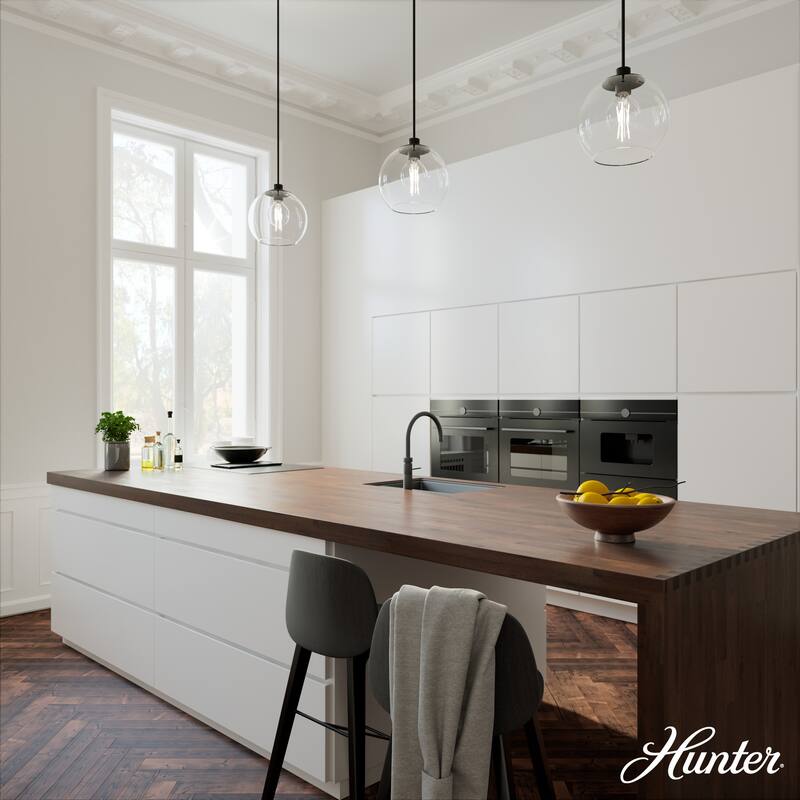 Hunter Xidane 1 Light Clear Glass Pendant or Semi-Flush Light - Kitchen Island, Dining Room, Entry - Glam, Contemporary