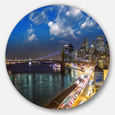 Designart 'New York City Wonderful Sunset View' Cityscape Photo Disc Metal Artwork