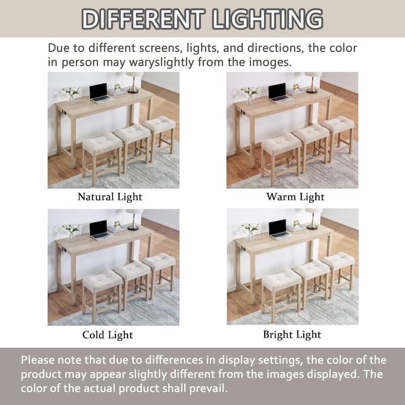 GDFStudio - Calverly 4-Piece Industrial Bar Table Set with USB Power Station and 3 Linen Upholstered Stools