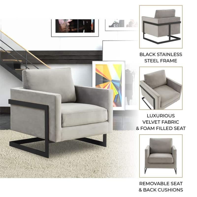 Lincoln Modern Wooden Frame Velvet Upholstered with Plush Seat Stainless Steel Legs Plush Seat and Back Cushions Fully Assembled