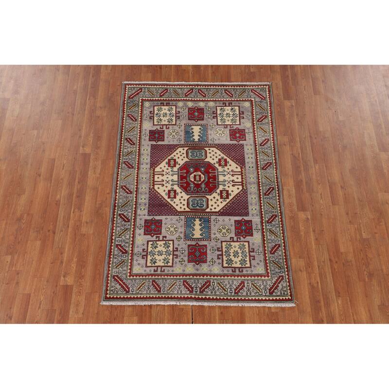 Kazak Oriental Area Rug Handmade Blue Traditional Wool Carpet - 3'11" x 5'11"