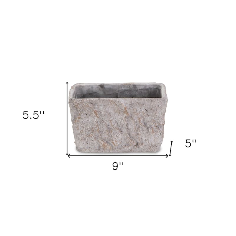 HomeRoots 9" Gray Speckle Glaze Cement Indoor Outdoor Rectangular Pot Planter