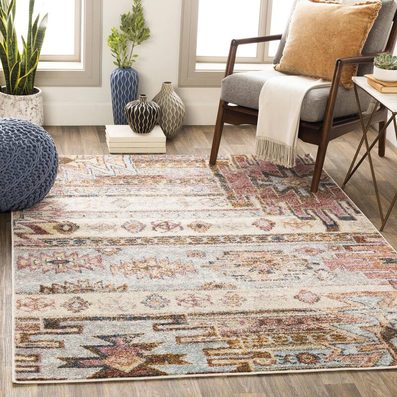Livabliss New Mexico Southwestern Tribal Area Rug - Rose - 8' 10" x 12'