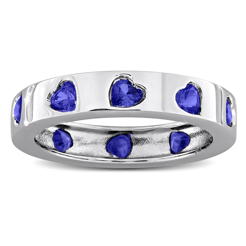 Miadora 1 1/2ct TGW Created Blue Sapphire Heart Eternity Ring in Sterling Silver