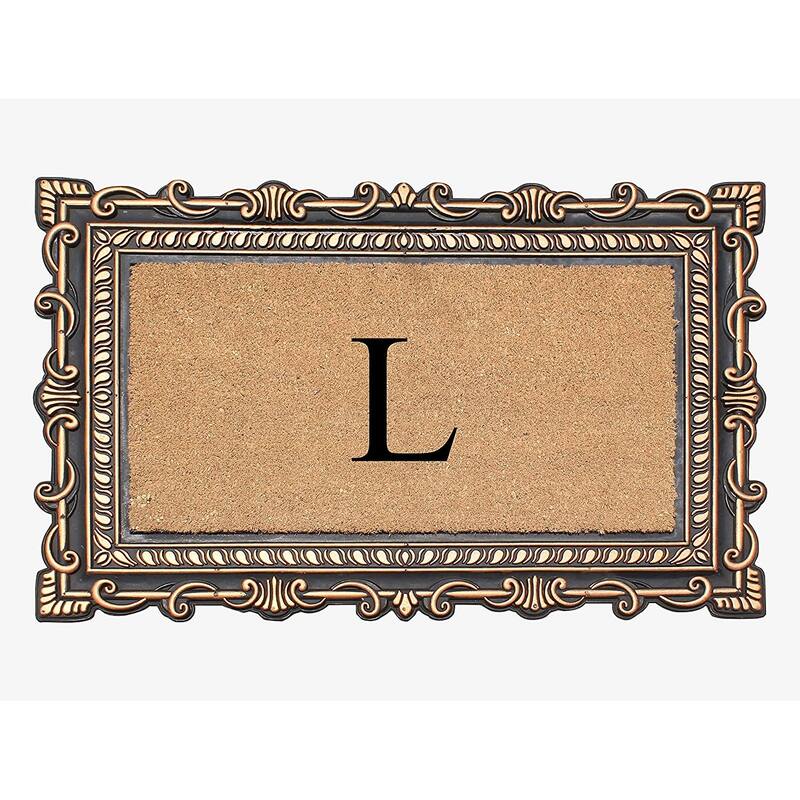 A1HC First Impression Carson Rubber and Coir 24" X 36", Heavy Duty, Easy to Clean Outdoor Monogrammed Doormat - Monogrammed L