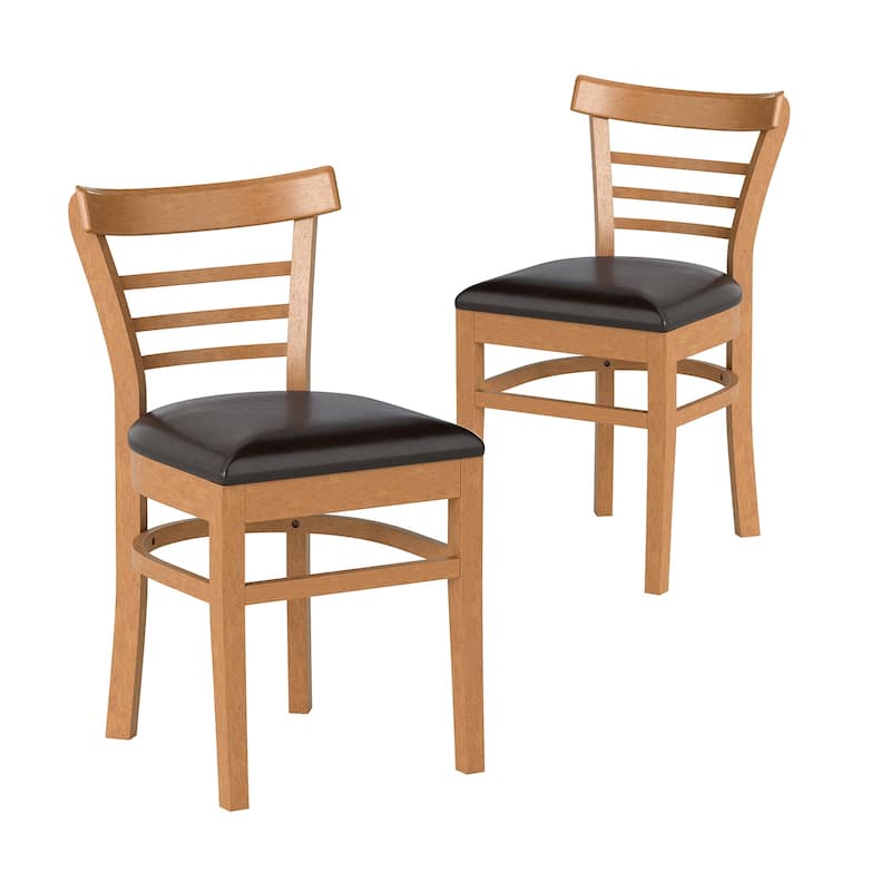Set of 2 Rubber Wood PU Leather Padded Mid-Century Dining Chairs Set with Ergonomic Backrest - 16.5" x 19" x 31"