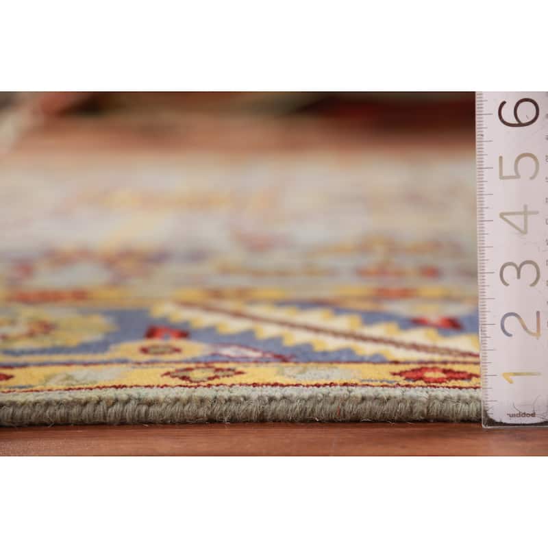 Geometric Oushak Indian Area Rug Hand-Knotted Wool Carpet - 7'11" x 9'10"