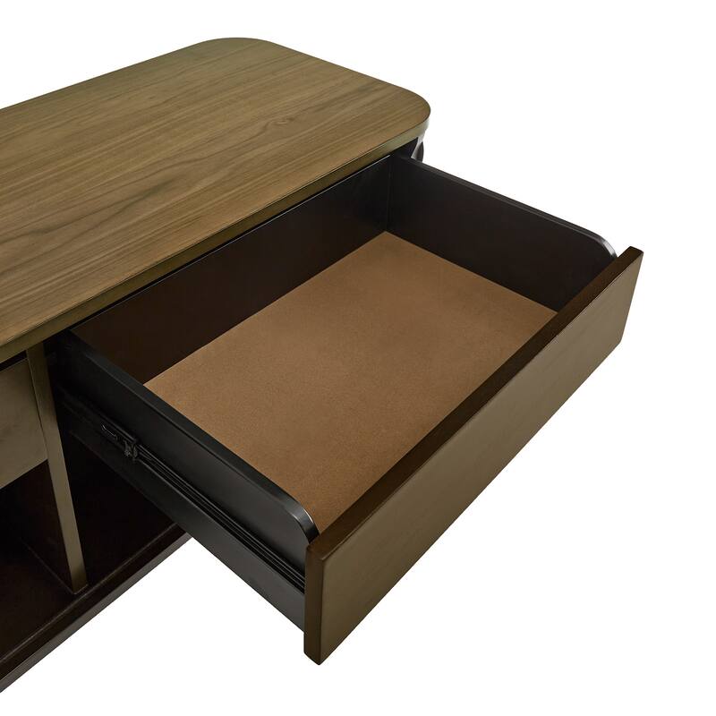 Bernal Two-tone Walnut Finish Rippled Wood Design Server by iNSPIRE Q Modern