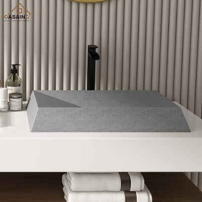 CASAINC Concrete Rectangular Bathroom Vessel Sink Art Basin with X-Diversion Line and The Same Color Drainer