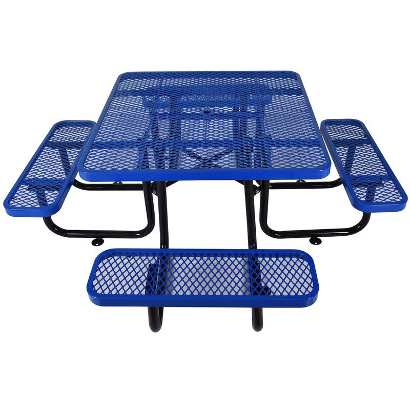 46" Heavy Duty Square Steel Picnic Table, Black with Umbrella Hole