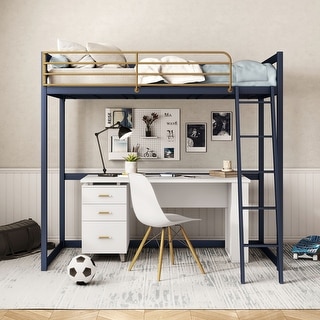 Furniture of America Haven Metal Loft Bed with Gold Rail