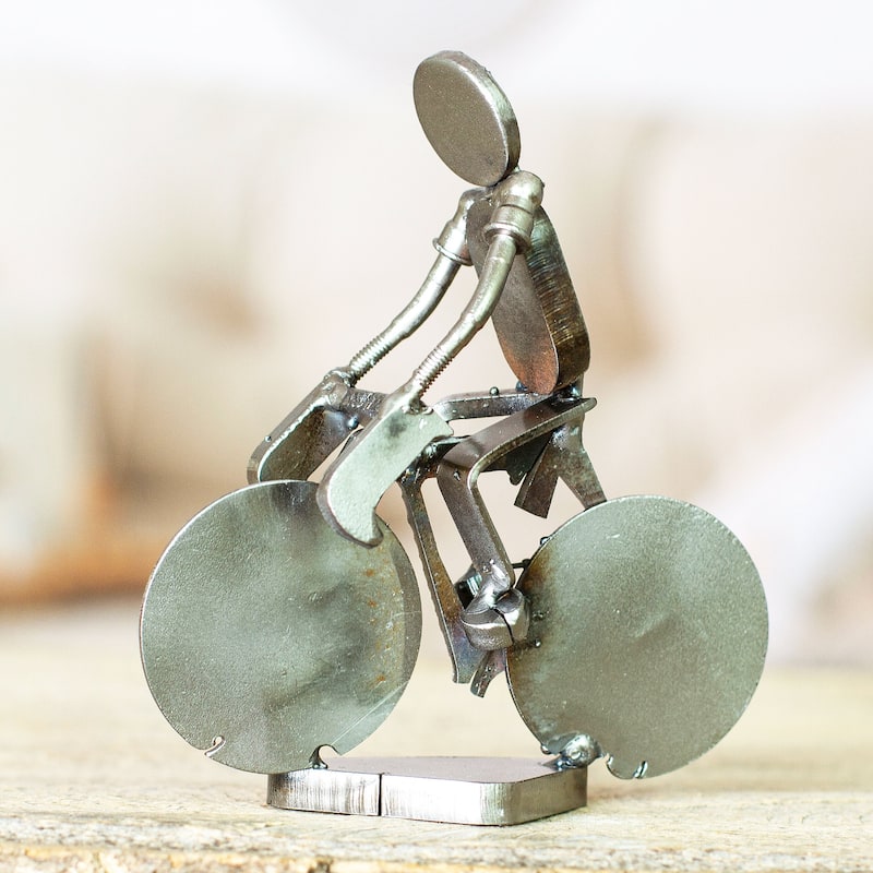 Novica Handmade Ecological Morning Recycled Scrap Metal Statuette