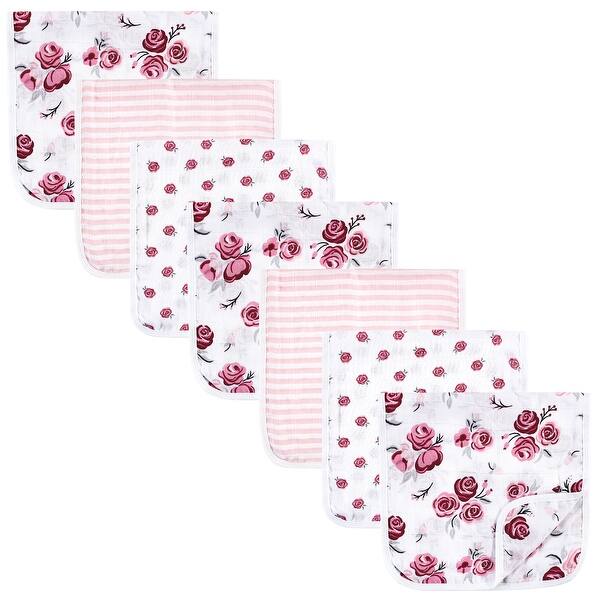 slide 1 of 1, Hudson Baby Infant Girl Muslin Burp Cloth 7pk, Rose, One Size - Rose - One Size